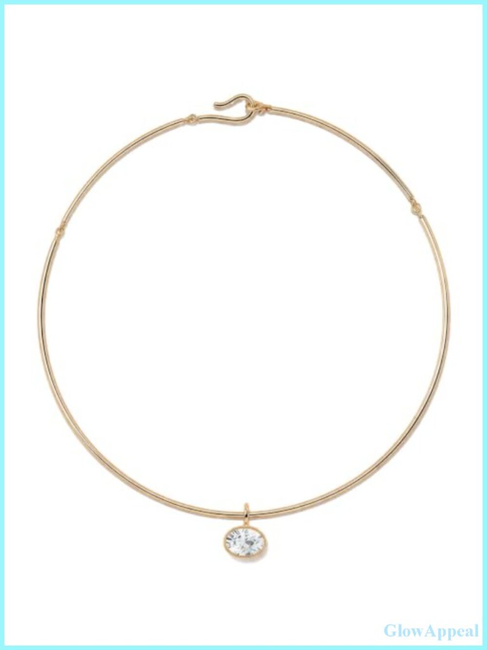 Gold Tone Collar Choker Necklace Cubic Zirconia Pendant 19 inch